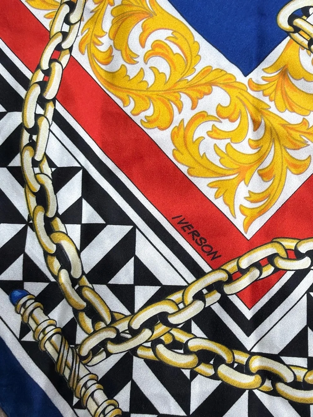 JAFRA Blue Gold Black Red Decorative Silk-Style Scarf